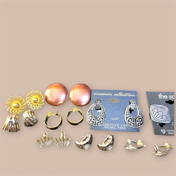 Assorted Women's Clip On Earrings Set - New & Vintage. One is a Monet Stamped - Picture 2 of 5